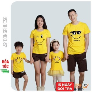 Áo gia đình 3/4/5 người màu vàng thun cotton dày dặn đủ size cho bé GD299VD2 | DONGPHUCSG