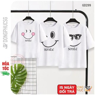 Áo thun đồng phục gia đình mẫu mặt cười dễ thương thun mềm mịn màu trắng GD299T | DONGPHUCSG