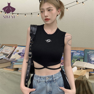Áo vest không tay nữ XIYUYI, thiết kế dây đeo gợi cảm, Áo hai dây màu đen, mặc bên trong và bên ngoài, áo khiêu vũ jazz trắng thể thao