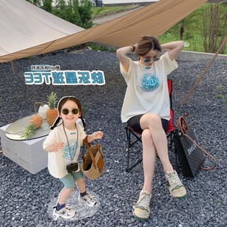 [Riconi] Trang phục cha mẹ và con cái phiên bản Hàn Quốc Áo khoác ngắn tay dáng rộng phong cách mới dành cho mẹ và con cái