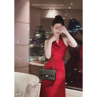 [Cận chất hình cuối] Đầm Lụa Cổ Đổ Chouchou - Đỏ