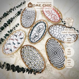 Đĩa sứ trang trí đĩa bầu dục dĩa sứ viền mây đĩa ăn phong cách Nhật | HOME CHIC CORNER
