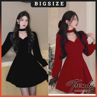 Đầm Váy Thun Tăm Dáng Ngắn Bigsize Nữ Tay Dài Phối Vòng Cổ 45-85kg Trendy