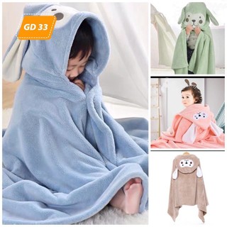 Khăn choàng tắm D9 có mũ chùm chất cotton, áo choang tam cho bé đi biển Ngộ Nghĩnh GD33