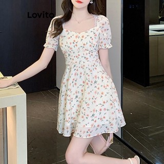 Đầm Lovito viền nhún bèo hoa nhí thường ngày cho nữ LNE21023 Màu trắng nhạt