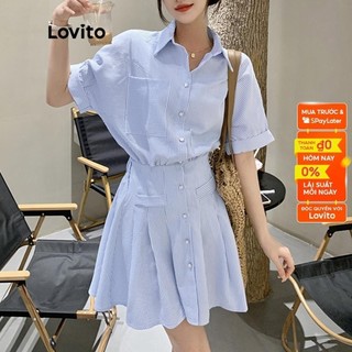 Lovito Bộ chân váy xắn tay sọc xếp ly kiểu Preppy cho nữ L56ED151 (Váy/Bộ/Áo)