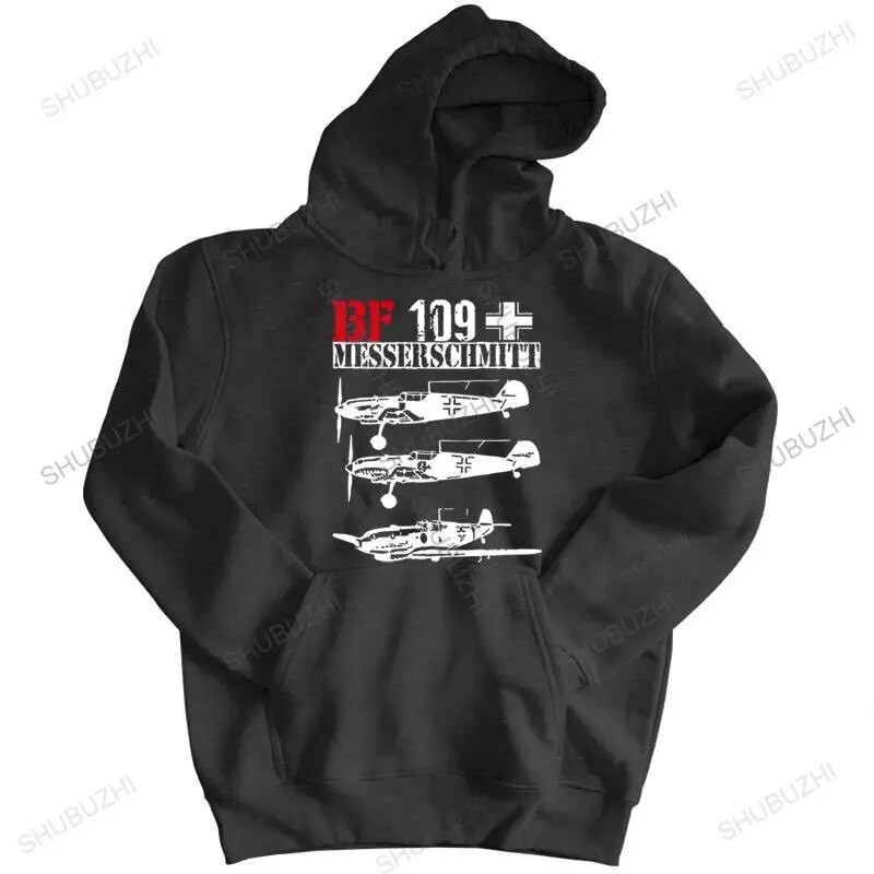 Áo hoodie nam cổ điển màu đen, chất liệu cotton có dây kéo - Messeschmitt BF109
