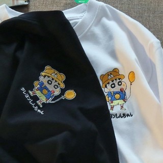 Lưới Cotton Màu Đỏ Hoạt Hình Crayon Shin-chan In Hình Cặp Đôi Tay Ngắn Mặc Đa Năng Thường Ngày Xu Hướng Áo Thun Thiết Kế Mùa Hè Áo Dành Cho Nam Nữ [WET]