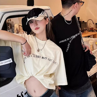 Live GREA Áo thun nam đường phố Mỹ retro gai in hàng đầu dáng rộng giản dị phù hợp với cổ tròn ngắn tay