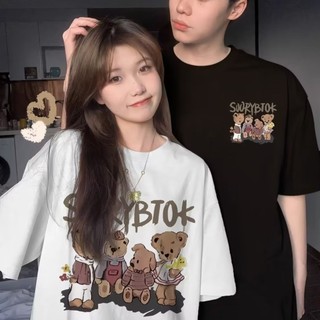 0958 Áo Thun Tay Ngắn Cổ Tròn Dáng Rộng In Họa Tiết 3 Màu Thời Trang Hàn Quốc Cho Nữ nam unisex Cổ Tròn Ngắn Tay In Hình Trắng Đen