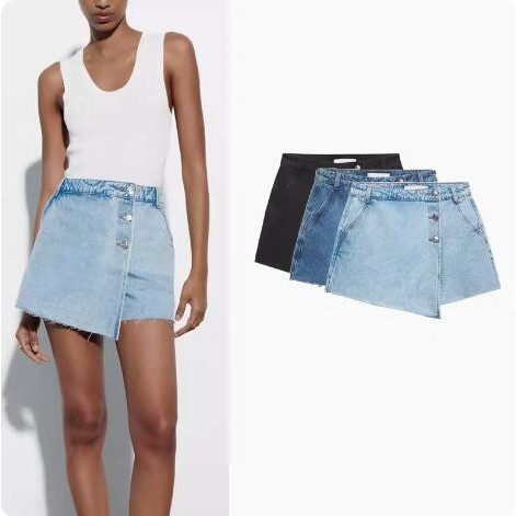 Zara Mùa Hè Phong Cách Mới Bất Đối Xứng Cao Cấp Váy Chữ A Denim Quần 0108043