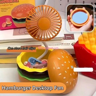 Hoạt Hình Hamburger Quạt Nhỏ 360 Điều Chỉnh Quạt Để Bàn Có Thể Gập Lại Có Gương Trang Điểm 3 Tốc Độ Tắt Tiếng Quạt Mùa Hè Ngoài Trời Đồ Chơi Làm Mát
