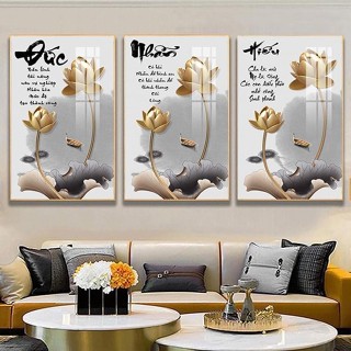  Tranh Tết - Tranh Treo Tường Chữ Thư Pháp - Đức Nhẫn Hiếu  Bộ 3 Tấm  - Tranh Laminate Tráng Gương 