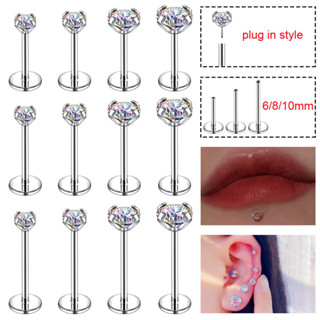 1 Khuyên Xỏ Môi / Tai / Môi Bằng Thép Không Gỉ 316L Đính Đá Nhiều Màu Thời Trang