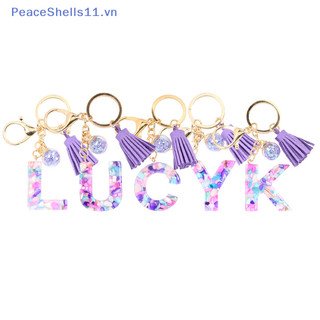PeaceShells A-Z Colorful Letter sel Keychain Resin Purple Stones Filled Pendant Keyrings Handbag Car Key Charm Accessories VN