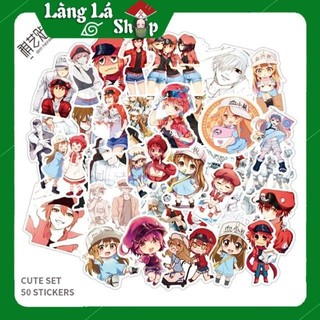 Miếng dán Sticker Anime Manga Hataraku Saibou (Cells At Work) trọn bộ 50 hình - In rõ ràng sắc nét khó tróc