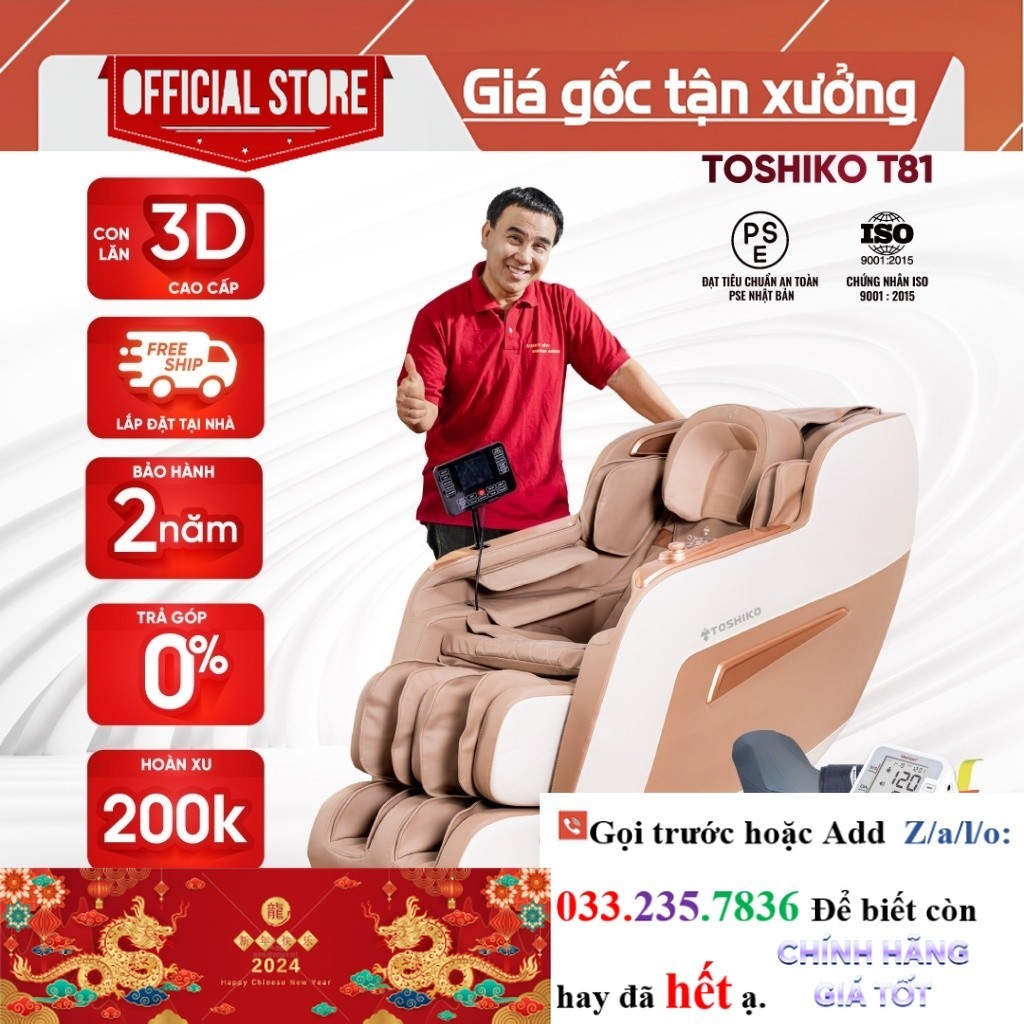 R.ẻ> Ghế massage Toshiko T81 công nghệ con lăn 3D cao cấp