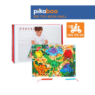 Đồ chơi mê cung khủng long từ tính Pikaboo bằng gỗ an toàn chủ đề khủng long cho bé từ 3 tuổi