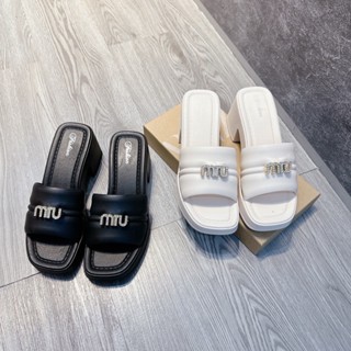 Dép lê gót vuông cao gót stick M.U [ĐÍNH GIỮA] đi nước đi mưa