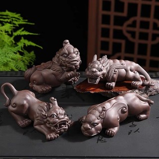 Tượng tỳ hưu, linh thú phong thủy may mắn bằng gốm tử sa (cát tím) cao cấp