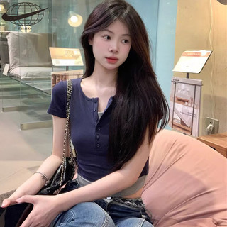 Kaisike Thiết kế nút áo thun ngắn tay hai mảnh giả dành cho nữ mùa hè retro niche hot girl thon gọn sang trọng ngắn hàng đầu hợp thời trang