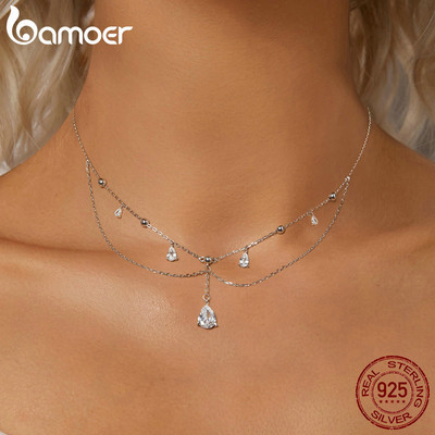 Bamoer 925 Sterling Sliver Vòng Cổ Giọt Viền Thiết Kế Trang Sức Quà Tặng Cho Nữ