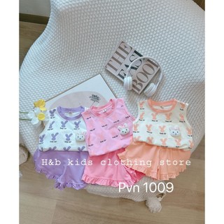 Bộ quần áo cotton ba lỗ cho bé gái 3 màu