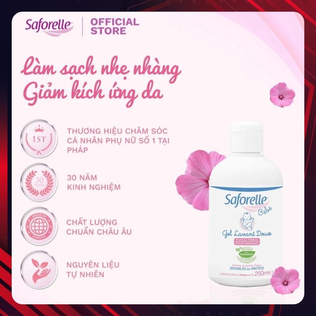 Gel tắm gội cho bé 250ml. Saforelle BEBE dịu nhẹ cho da bé.thương hiệu của Pháp.