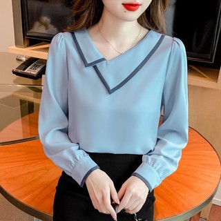 Tính Khí Mùa Thu Phù Hợp Với Thời Trang Đi Lại Áo Sơ Mi Dài Tay Bất Đối Xứng Búp Bê Col