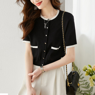 Bắn thật◆Hàng có sẵn◆2024 Strong Twisted Cotton Four-Leaf Clover Jennie Cardigan Áo thun dệt kim ngắn tay 8WB