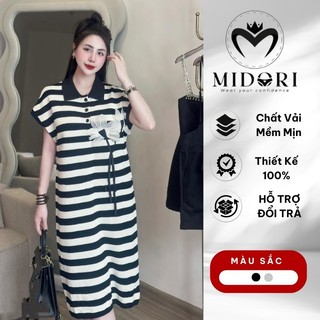 Váy Bầu dáng dài sơ mi, Đầm bầu thun sơ mi thiết kế đính kèm hoa mặc công sở đi tiệc thời trang