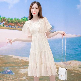 Váy Liền Voan Siêu Tiên Nữ Váy Thắt Eo Tươi Tắn Mẫu Mới Năm Mới Váy Dài Tiên Nữ Phong Cách Dịu Dàng Mùa Hè