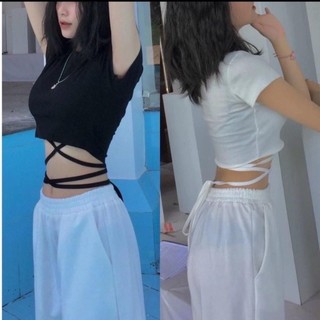 Áo kiểu dây cột eo tay ngắn nữ croptop