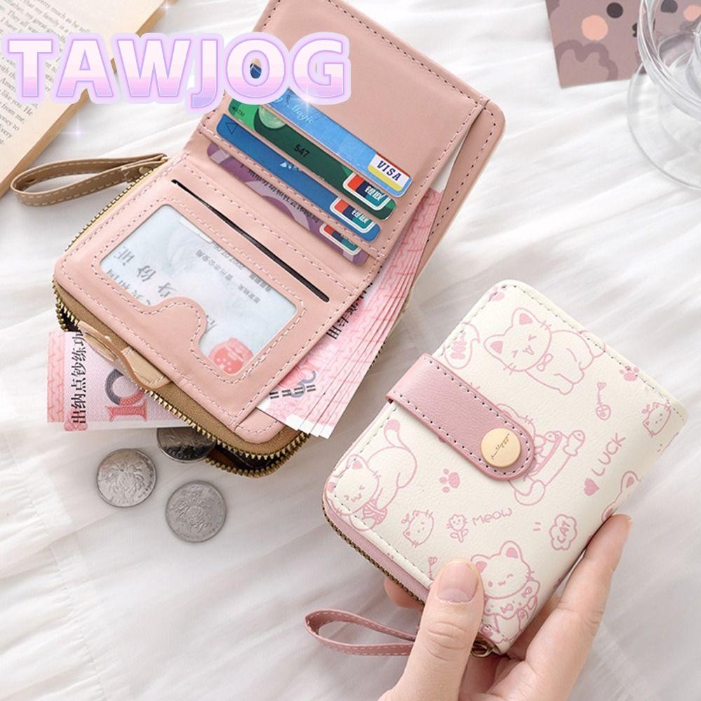 TAWJOG Ví Gập được in hình mèo con dễ thương Túi đựng tiền nhẹ bằng da PU