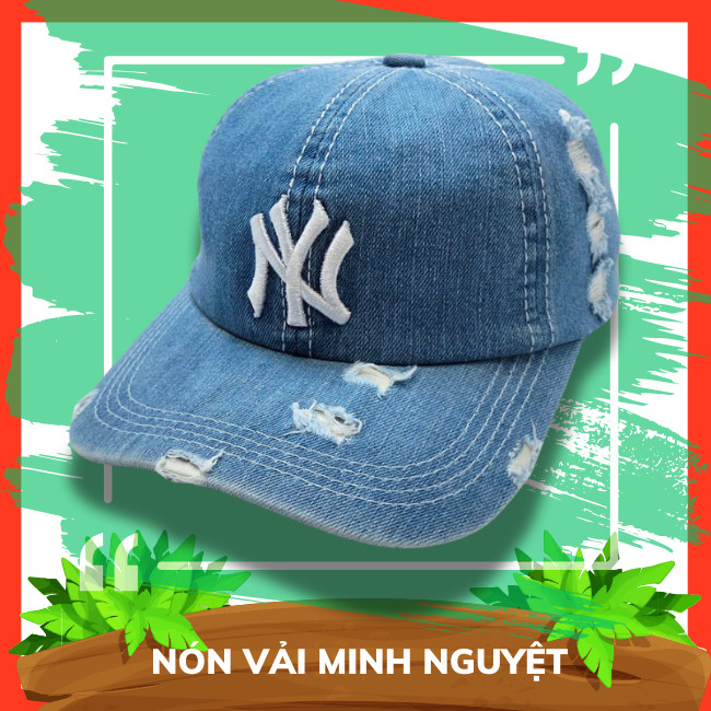 Nón Kết Jean Tua Rách Thêu Chữ, Nón lưỡi Trai Vải Jean Thêu Chữ Cái, Nón Vải Minh Nguyệt