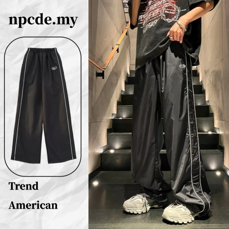 Sọc Thẩm Mỹ Thường Ngày Quần Nam Thời Trang Rời Baggy Quần Nam Nối Đơn Giản Ống Rộng Quần Nữ Vintage