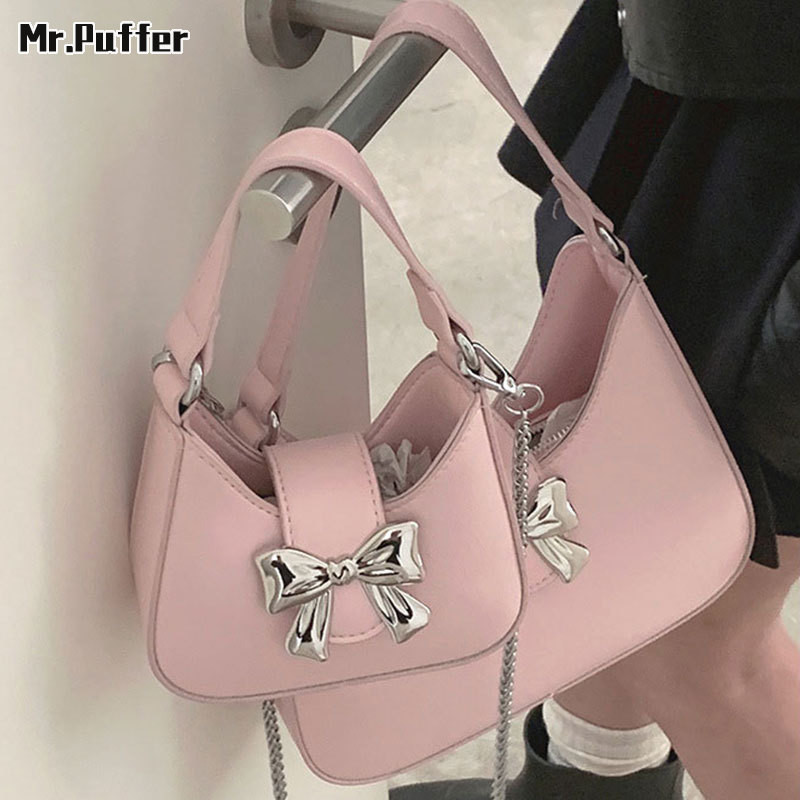 Mr.Puffer Túi Xách Đeo Chéo Vai Thắt Nơ Hồng Thời Trang Dành Cho Nữ
