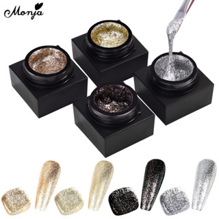 Monja Màu Sắc Lấp Lánh Móng Tay Nghệ Thuật Gel UV Ba Lan Phản Quang Tranh Bạch Kim Kim Sequins Varnish Ngâm Tắt DIY Làm Móng Tay Vẽ Tranh Công Cụ 5g Gel Bạch Kim