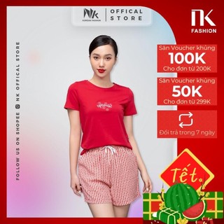 Bộ Mặc Nhà Nữ Cotton NK FASHION Quần Đùi Kẻ Sọc Áo Thun Cổ Tròn Mềm Mịn Thoáng Mát NKFBD2105017