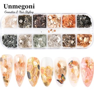 Unmegoni Tay Giả Đính Kim Sa 3D Lấp Lánh Dễ Thương|Hộp Vỏ Sò Lấp Lánh Trang Trí Móng Tay