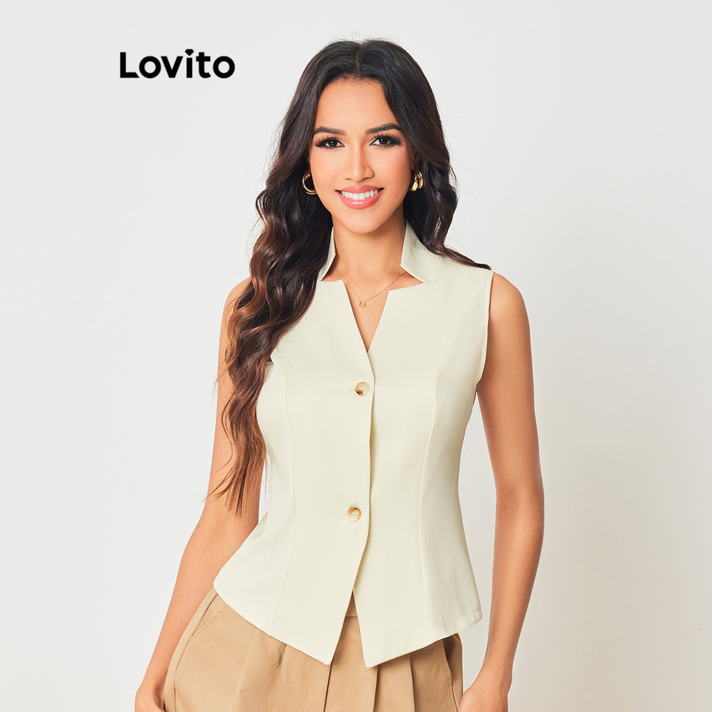 Lovito Áo blazer có cấu trúc nút trơn thanh lịch dành cho nữ LBL08060