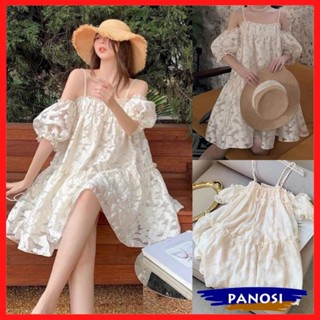 Váy hai dây babydoll đi biển đầm 2 dây trễ vai hoa dập nổi tiểu thư xinh xắn bánh bèo mặc đi du lịch V406 PANOSI