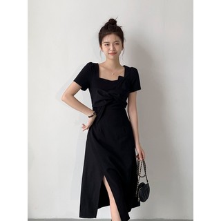 Perty Nữ Phiên Bản Hàn Quốc Retro Cao Cấp Váy Đen Thời Trang Váy Dài