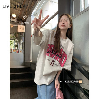 Áo thun nữ cổ tròn in hình LIVE GREAT phong cách Hàn Quốc đơn giản và đa năng áo thun dáng rộng giản dị