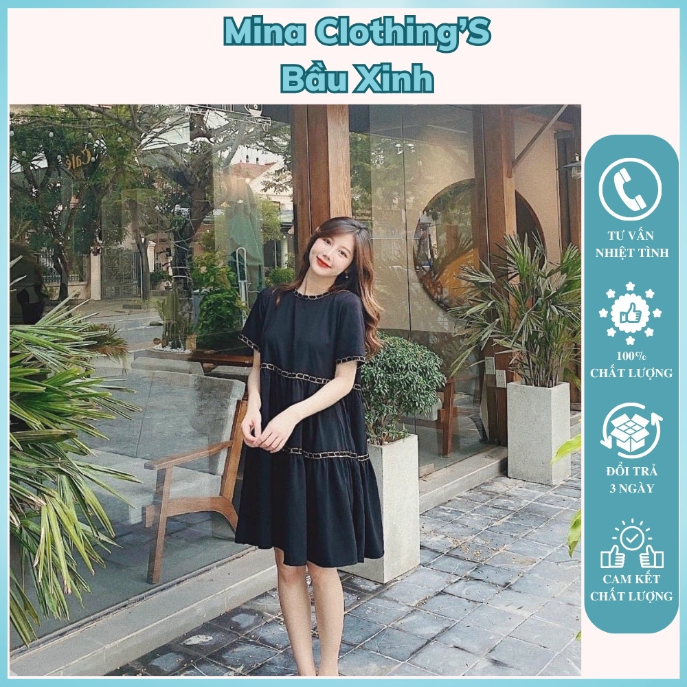 Váy đầm babydoll đen viền dáng dài và ngắn, váy đầm bầu babydoll MUP SHOP