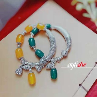 Tòa án cổ điển stylebracelets nửa mã não đính cườm nửa vòng bạc mặt dây chuyền vòng tay fasion tay phụ kiện trang sức