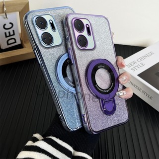 Ốp khung sang trọng Honor X7 X7A X7B Vỏ điện thoại di động mạ điện Bao gồm tất cả viền Vỏ mềm chống rơi với giá đỡ từ tính bằng kim loại tròn
