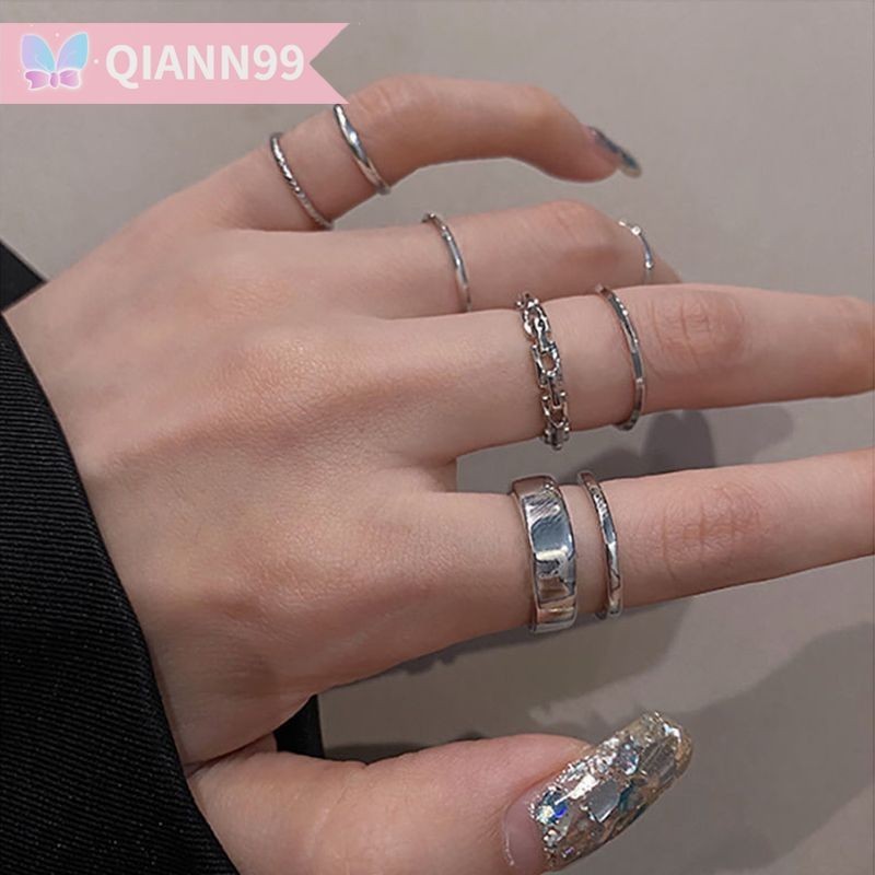🌸Qiann99🌸Set 7 Nhẫn Bạc Đeo Khớp Ngón Tay Phong Cách Vintage Cho Nữ