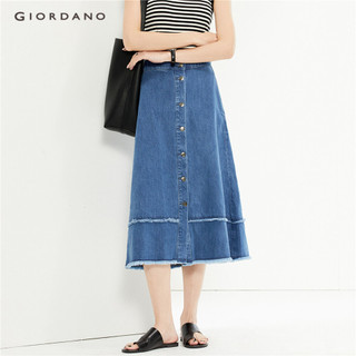 Giordano women frayed trims half elastic waist denim skirt 13464214