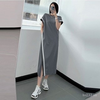 [Đầm Plus Size] (40-150Kg) Thiết kế phiên bản Châu Âu mùa hè Váy xẻ tà qua đầu gối dáng rộng mỏng hơn Váy dài Pakaian Wanita MWXY